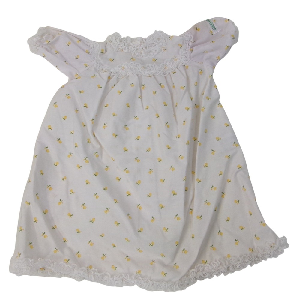 Vintage Cabbage Patch Kids Baby Girl Nightgown White Yellow Floral Lace Trim 80s